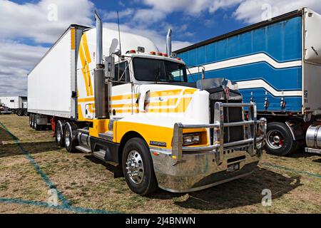 Trucks Australia /  Front view of a Kenworth truck  in the 1850`s gold mining town of Clunes in Victoria Australia. Stock Photo